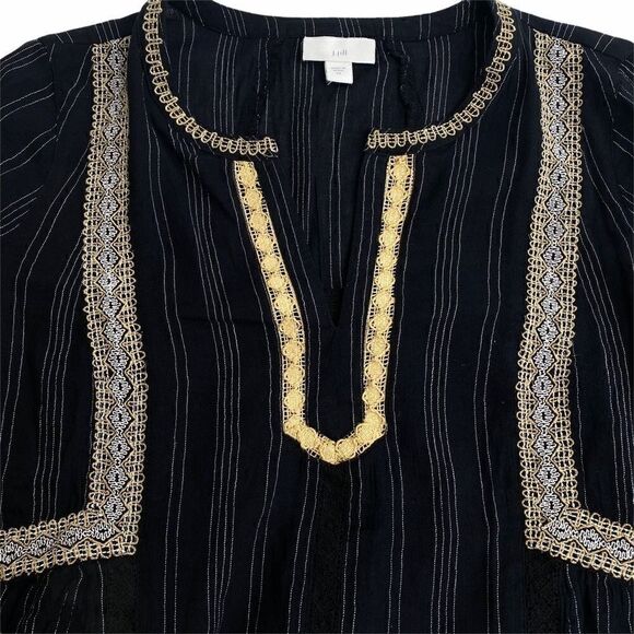 J Jill Peasant Blouse XS Black White Stripe Lace - Picture 5 of 14